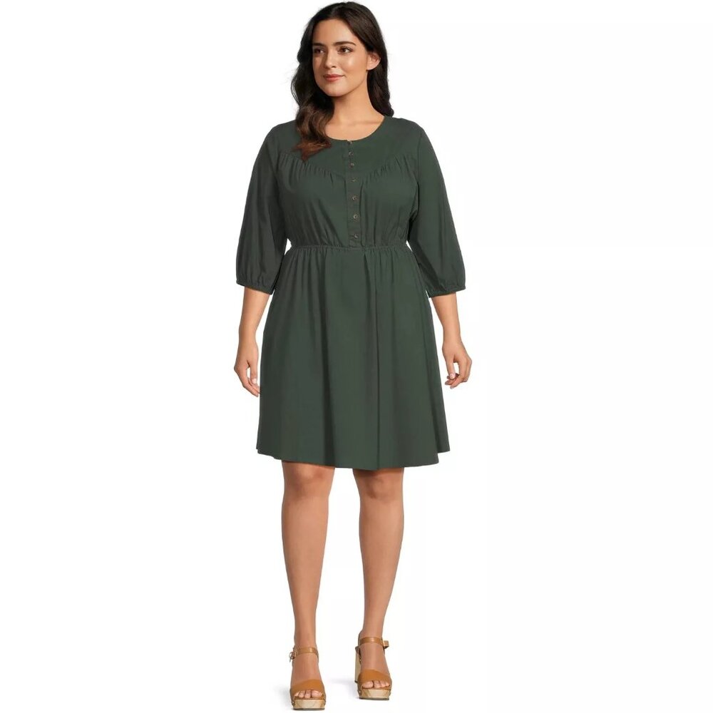 Terra & Sky Dark Green Button-Front Fit & Flare Dress